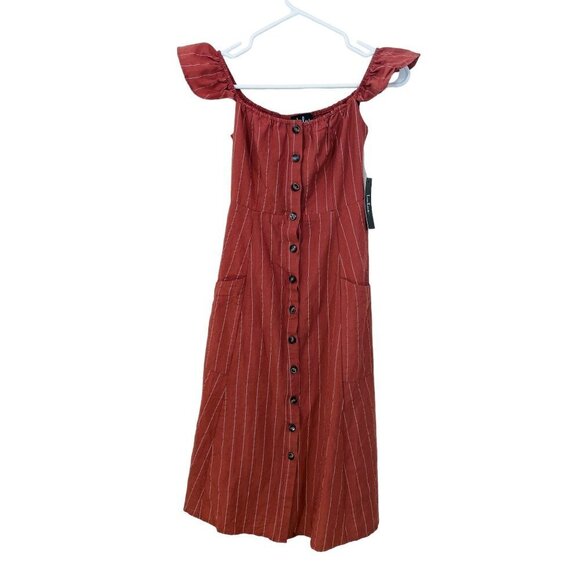 LULUS Size Small Midi Linen Blend Sundress Button Front with Pockets Striped NWT - Picture 4 of 10